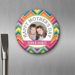 Happy Mother's Day - Custom Photo Template Magnet<br><div class="desc">Includes bright chevrons and feminine colours --- Perfect gift for a mum or grandma or even stepmom,  godmother. Send them a fun Mum's Day greeting with a picture and customised template.</div>