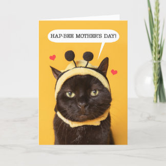 Happy Mother's Day Cute Cat in Bumble Bee Hat Hum Holiday Card