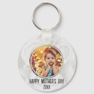 Happy Mothers Day Cute Child Photo Floral Key Ring