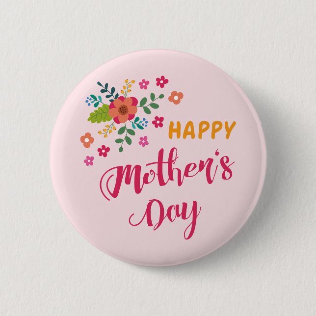 "Happy Mother's Day" Cute Floral Pink Illustration 6 Cm Round Badge (Front)