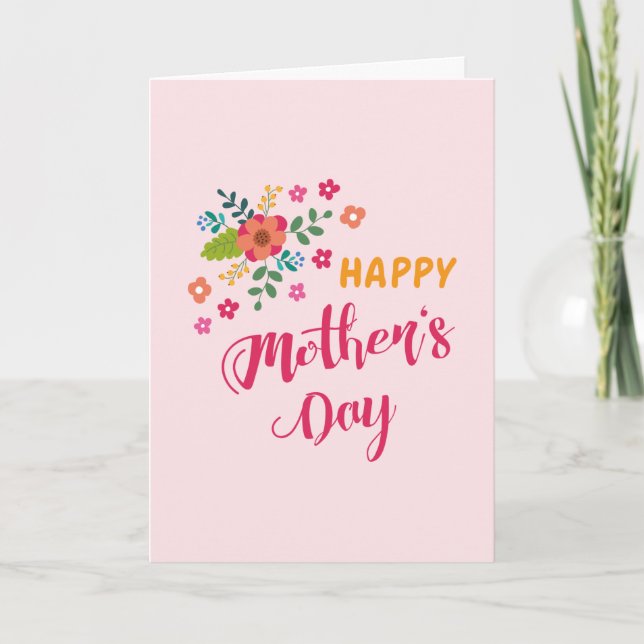 "Happy Mother's Day" Cute Floral Pink Illustration Card (Front)