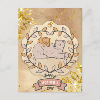 Happy Mother's Day Cute Fun Bear and Cup Postcard