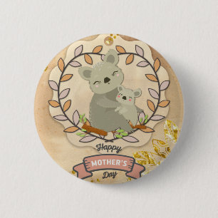 Happy Mother's Day Cute Fun Koala Bear and Baby 6 Cm Round Badge