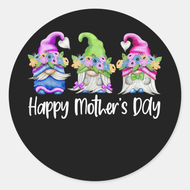 Happy Mothers Day Cute Gnomes Floral For Mum Classic Round Sticker (Front)
