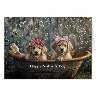 Happy Mothers Day Cute Golden Retriever Puppy 