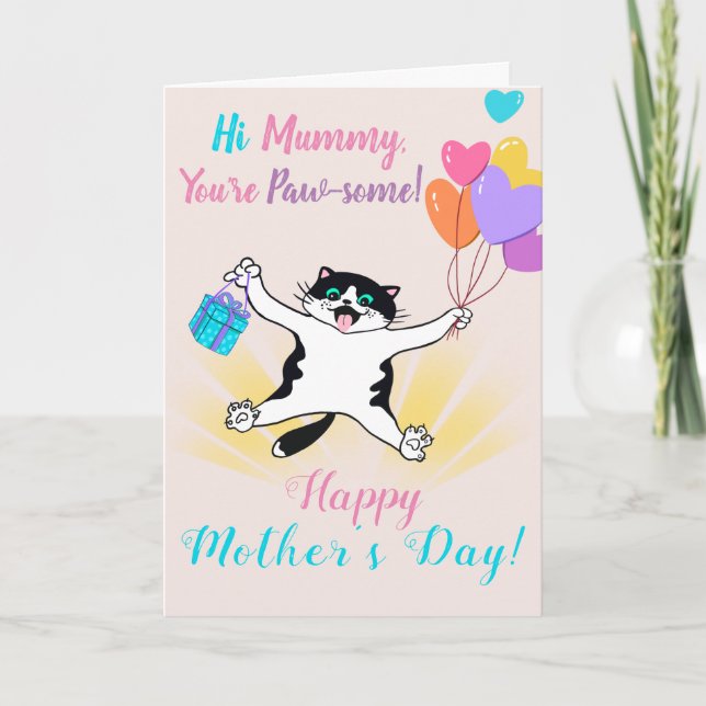 Happy Mother's Day Cute Kitty Colourful Balloons Card (Front)