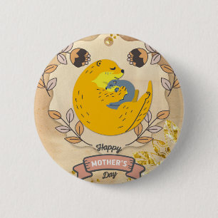 Happy Mother's Day Cute Otter and Baby Floral 6 Cm Round Badge
