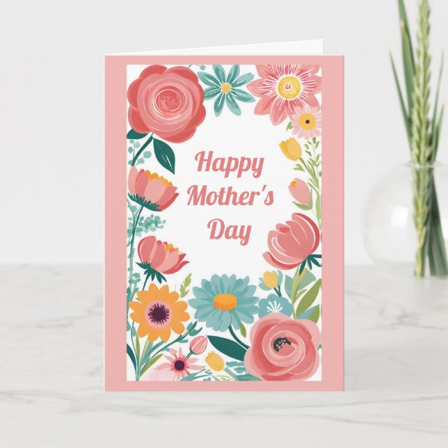 Happy Mothers Day Cute Pink Floral Card (Front)