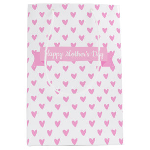 Happy Mother's Day Cute Pink Hearts Pattern Medium Gift Bag