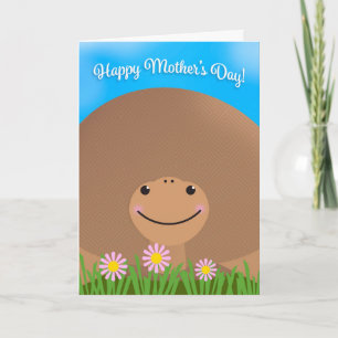 Happy Mother's Day Cute Tortoise With Flowers Holiday Card