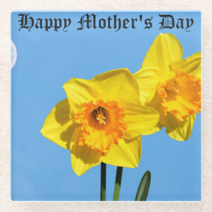Happy Mother's Day Daffodils Gold Medal flowers  Glass Coaster