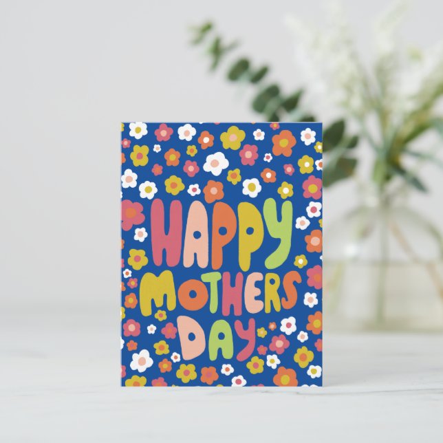 HAPPY MOTHERS DAY Daisies Cute Customised Colourfu Postcard (Standing Front)