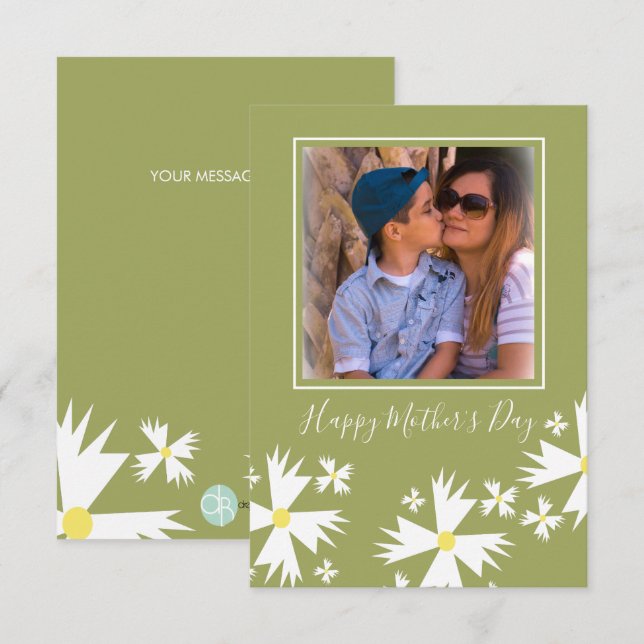 Happy Mother's Day Daisy Florals Green  Card (Front/Back)