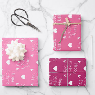 Happy Mother's day dark pink theme set of 3 Wrapping Paper Sheet
