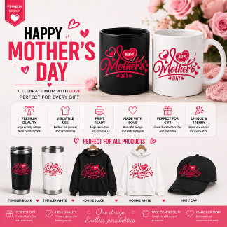 Happy Mother's Day Design with Roses, Hearts Coffee Mug