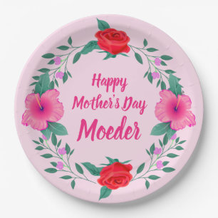 Happy Mother's Day Edit Name Dutch Moeder Paper Plate