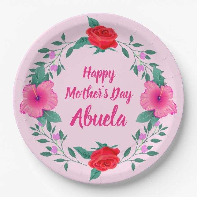 Happy Mother's Day Edit Name Grandmother Abuela Paper Plate (Front)