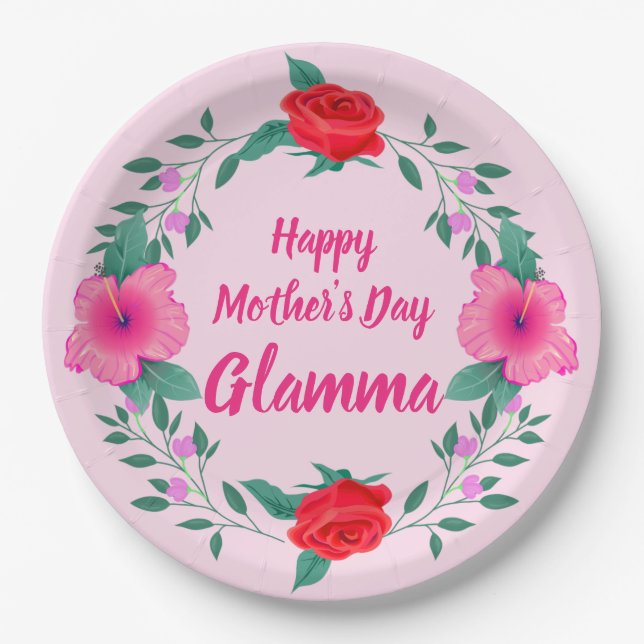 Happy Mother's Day Edit Name Grandmother Glamma Paper Plate (Front)
