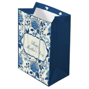 Happy Mother's Day Elegant Blue Chinoiserie Floral Medium Gift Bag