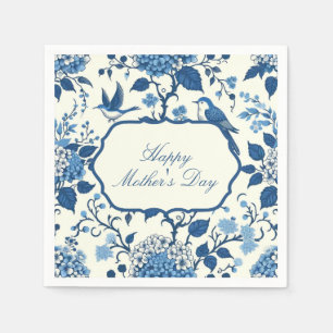 Happy Mother's Day Elegant Blue Chinoiserie Floral Napkin