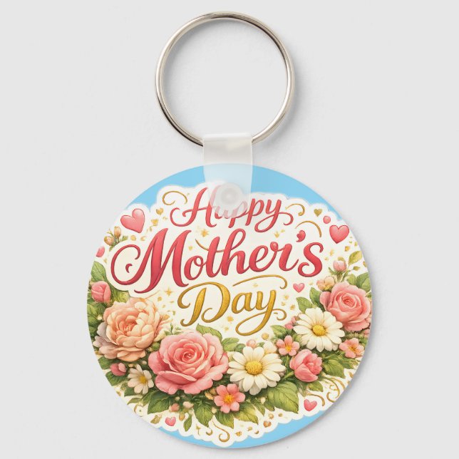 Happy Mother's Day elegant floral double sided tea Key Ring (Front)