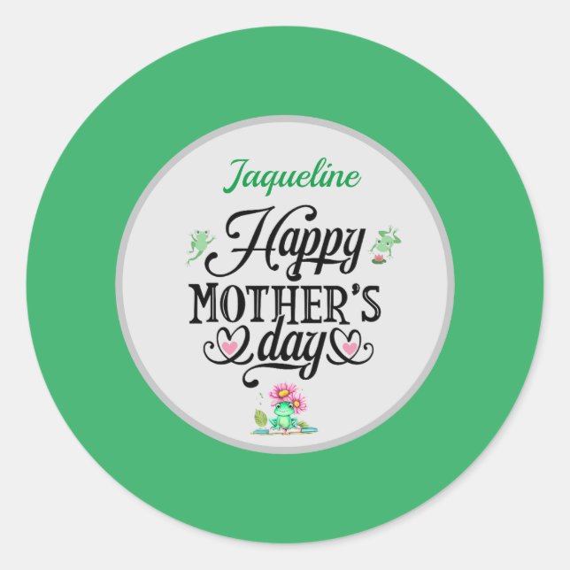 Happy Mother's Day Elegant Frogs Personalised Classic Round Sticker (Front)