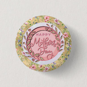 Happy Mother's Day Elegant Modern Pink Floral 3 Cm Round Badge