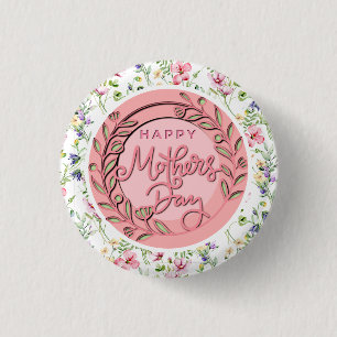 Happy Mother's Day Elegant Modern Pink Floral 3 Cm Round Badge