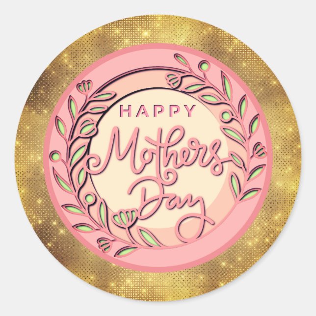 Happy Mother's Day Elegant Modern Pink Floral Classic Round Sticker (Front)