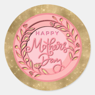 Happy Mother's Day Elegant Modern Pink Floral Classic Round Sticker