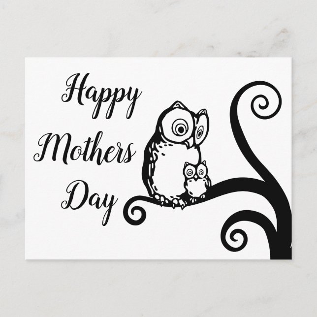 Happy Mothers Day Elegant Owl Tree Postcard (Front)