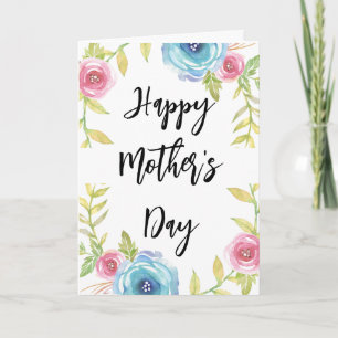 Happy Mother's Day Elegant Pink and Blue Floral Card