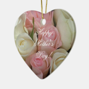 Happy Mother's Day Elegant Pink White Roses Floral Ceramic Tree Decoration