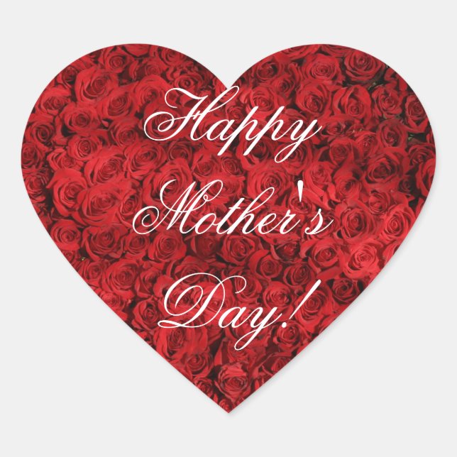 Happy Mother's Day Elegant Red Roses Floral Heart Sticker (Front)