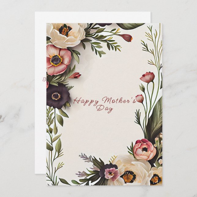  Happy Mother's Day Elegant Watercolor Flowers Invitation (Front/Back)