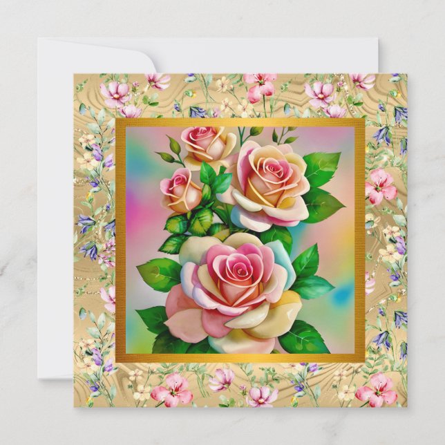 Happy Mother's Day Elegant Watercolor Rose Card (Front)