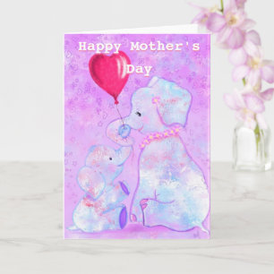 Happy Mother's Day - Elephant Mum and Baby - Love Card