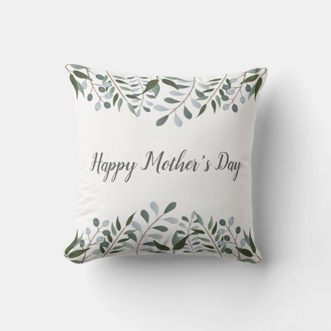 Happy Mothers Day Eucalyptus Greenery Floral Cushion (Front)