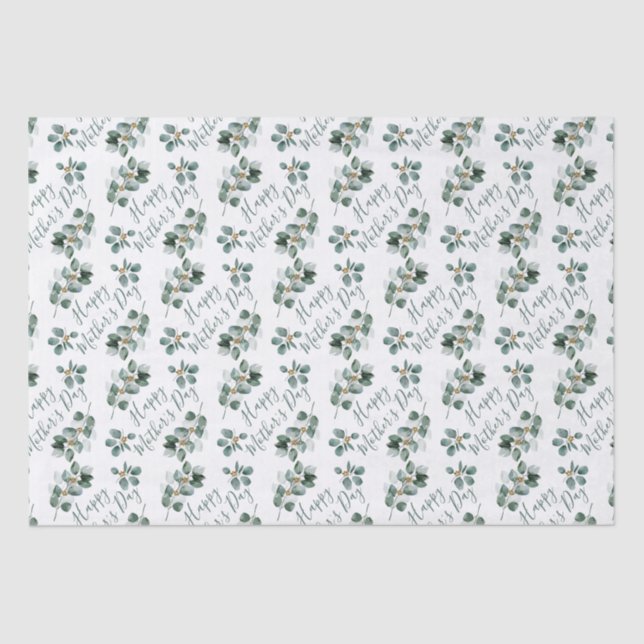 Happy Mother's Day Eucalyptus Watercolor Foliage Tissue Paper (Front)