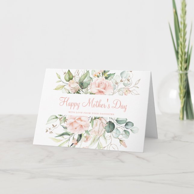 Happy Mother's Day Faux Gold Blush Pink Floral Card (Front)