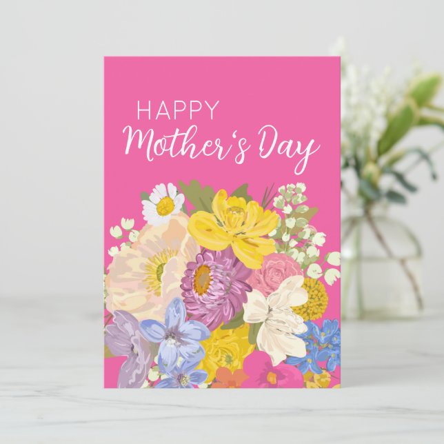 Happy Mother's Day Floral Blooms  Holiday Card (Standing Front)