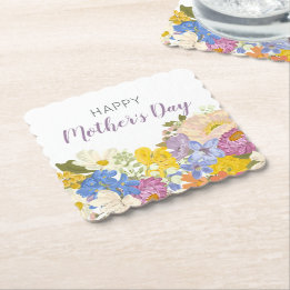 Happy Mother's Day Floral Blooms  Paper Coaster