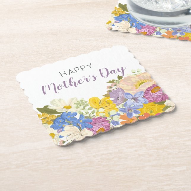 Happy Mother's Day Floral Blooms  Paper Coaster (Angled)