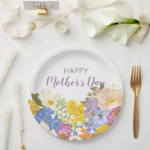 Happy Mother's Day Floral Blooms Paper Plate
