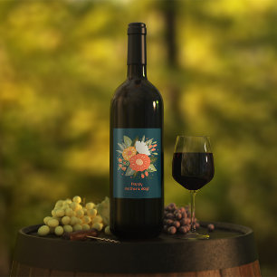 Happy mother's day floral bouquet wine label