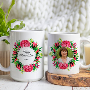 Happy Mothers Day Floral Custom Photo Coffee Mug