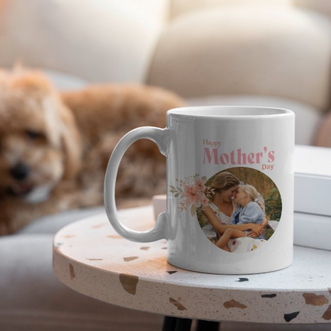 Happy Mothers Day Floral Custom Photo & Text Coffee Mug (Creator Uploaded)
