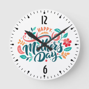 Happy Mother's Day Floral Design-63754 Round Clock