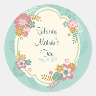 Happy Mother's Day Floral Frame Classic Round Sticker