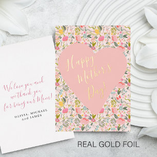 Happy Mother's Day floral gold foil greeting card